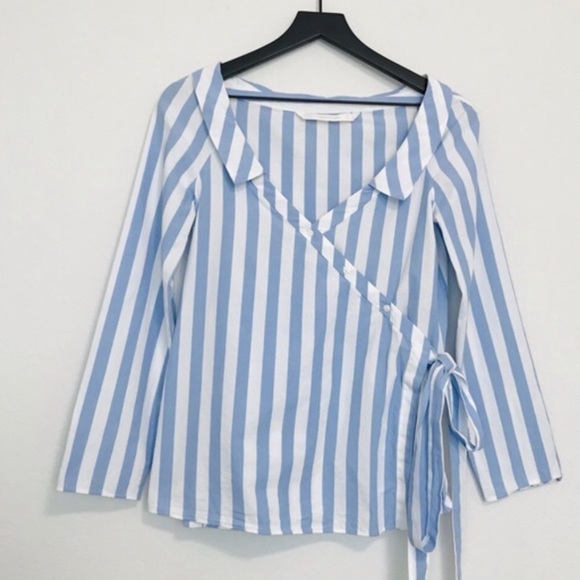 Zara Trafaluc Stripes Nautical Collar Wrap Summer Blouse Top - Picture 3 of 14